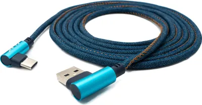 Produktbild von SYSTEM-S USB 3.1 Kabel 2 m Typ C Stecker zu 3.0 Typ A Stecker geflochten Winkel in Blau