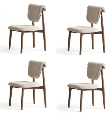 Productafbeelding van Set van 4 stoelen, modern design, beige kleur, hoogwaardig massief hout, gestoffeerd, geschikt voor de eetkamer