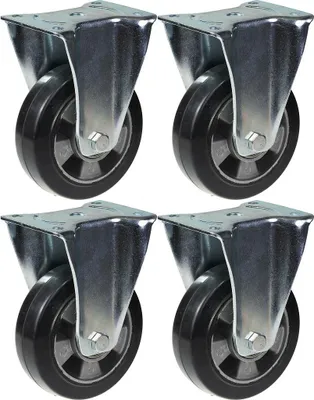Produktbild von 152 mm (6") Lenkrolle, schwarzer Gummi, feststehend, belastbar bis 1320 kg, 4er-Set