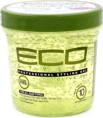 A clear studio shot of a jar of ECO STYLER Professional Styling Gel with Olive Oil.