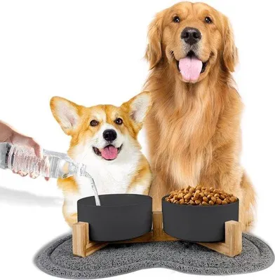 Obrázok produktu pre Keramická miska pre psov s bambusovým háčikom a protisklzovou podložkou, 850 ml, čierna