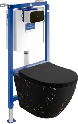 Produktbild von DOMINO | Villeroy&Boch ViConnect H112 Vorwandelement Unterputz WC mit Bedienplatte + Wand Hänge Tiefspül WC Sofi Slim Fire Schwarz |  WC Komplettset |