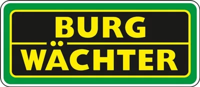 A logo with the brand name 'BURG-WÄCHTER' in yellow text on a black background, bordered by green.