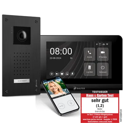 Produktbild von Entri L Video Türsprechanlage, 1 Familienhaus mit 7-Zoll Monitor, 2-Draht, Unterputz, Video Türklingel Smartphone App, Full HD Kamera, schwarz