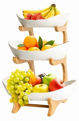 Image de Solidchoice - Présentoir à fruits et à gâteaux à trois niveaux avec support en bois