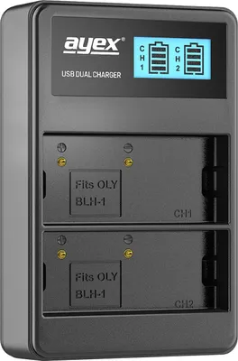 Produktbild von USB Dual Ladegerät für Olympus BLH-1 Akkus beleuchtetes Display Ladestandanzeige