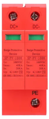 Immagine prodotto di Dispositivo di protezione contro le sovratensioni per impianti fotovoltaici, serie modulare, protezione contro i fulmini, corrente nominale 40kA, tensione continua 1000V, 2 poli