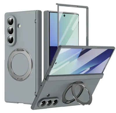 Produktbild von Magnetische Hülle für Samsung Galaxy Z Fold 8 Ultra, mit Displayschutzfolie, Scharnierschutz mit Ringhalter und Ständer Grau