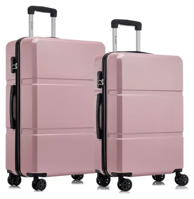 Produktbild von Reisekoffer Trolley mit 4 Rollen, Hartschalenkoffer, Zahlenschloss, Gummigriff (2er Set, L&XL, Roségold)