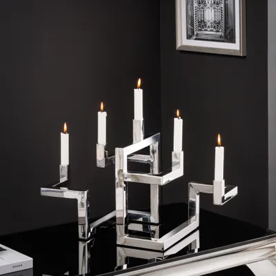 Produktbild von riess-ambiente Eleganter Kerzenhalter ABSTRACT 50cm silber für fünf Kerzen handmade