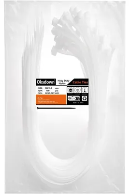 Immagine prodotto di Fascette stringicavo extra resistenti, 500 mm x 9,0 mm, colore bianco, confezione da 100 pezzi, resistenti ai raggi UV, capacità di trazione di 80 kg, realizzate in nylon 6.6