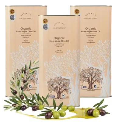 Zdjęcie produktu dla Voliotis | Oliwa z oliwek 3x5 L - Niska kwasowość - Niefiltrowana - Extra Virgin - Zielonkawy kolor - z Grecji - EVO