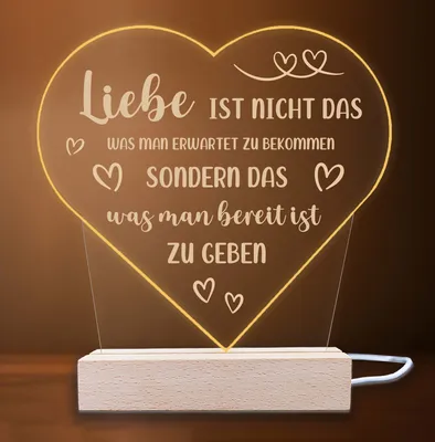 Produktbild von INDIGOS UG - LED Nachttischlampe - Herz - Spruch 16 - Valentinstag - Herz mit Spruch - Nachtlicht - 3D-LED-Lampe - Weihnachten, Geburtstag - Geschenk für Freund, Freundin, Familie - Liebe