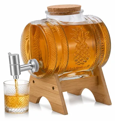3L Whisky-Karaf, bleifreies Kristallglas, Edelstahlhahn, Bambusständer