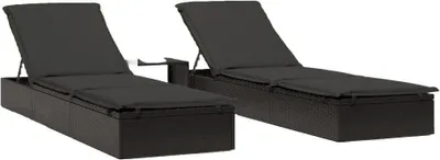 Image de Bains de soleil 2 pièces avec table noir Poly rotin
