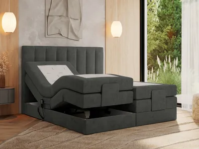 Produktbild von MKS MEBLE Boxspringbett 140x200 elektrisch verstellbar 7-Zonen Taschenfederkern Matratze und Topper Bett 140x200 mit Motor Polsterbett Motorbett - Comforto - Dunkelgrau Strukture - H4