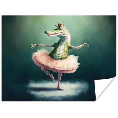 Produktbild von MuchoWow® Poster Krokodil - Krone - Gold - Ballett - Porträt 160x120 cm - Foto Plakat