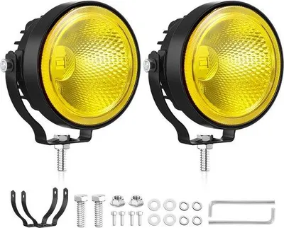 Imagen del producto de 2 faros LED redondos de 4 pulgadas, 60W, 12/24V, color amarillo, grado de protección IP68 – ideales para motores, tractores, camiones y maquinaria agrícola