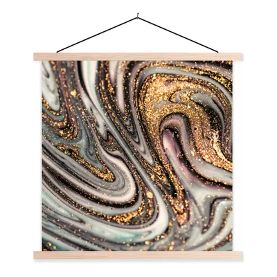 Produktbild von MuchoWow® Textilposter Marmoroptik - Gold - Glitter - Luxus - Marmor - Weiß 120x120 cm mit holzfarbenen Rahmen - Textil-Poster