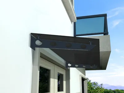 Produktbild von BuyLando (S) 120x90 cm Grauglas Glasvordach inkl. Edelstahlhalter RAL 7016