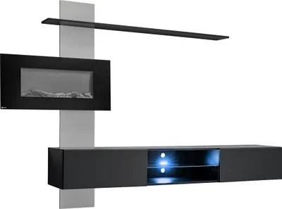 Produktbild von Wohnzimmerwand mit Elektrokamin AINA – Schwarz/Perlgrau