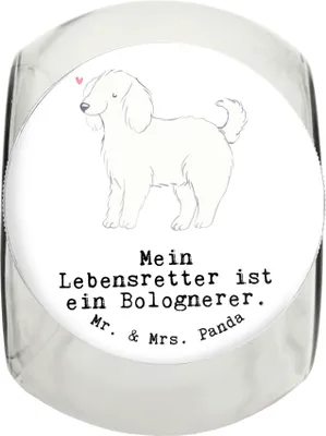Produktbild von Mr. & Mrs. Panda Dose Bologneser Lebensretter L 870ml - Weiß - Geschenk, Vorratsglas, Keksdose, Vorratsbehälter, glasbehälter, Glasdose