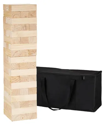 Produktbild von Relaxdays Wackelturm XXL, Holzturm Spiel Garten, mit Tasche, 54 Steine, Riesenwackelturm HBT: 90 x 21 x 21 cm, natur, KI-generiertes Bild