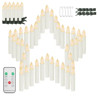 Image de Bougies LED sans fil pour sapin de Noël LARS360, avec clips et crochets, lot de 50, lumière blanc chaud, télécommande, minuterie