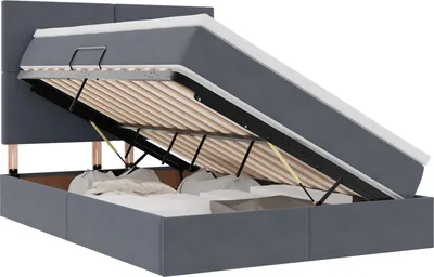 Produktbild von Aufbewahrungsbett mit Matratze Dunkelgrau 140 x 200 cm Samt
