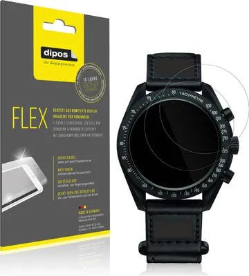 Produktbild von 2x Schutzfolie für Omega x Swatch Speedmaster Moonswatch Folie, 100% Displayabdeckung, dipos Flex