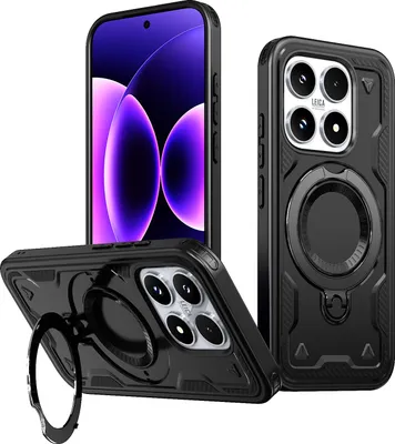 Obrázek produktu pro Dvouvrstvé pouzdro pro Xiaomi 17, magnetické ochranné pouzdro s kroužkem a stojánkem Černý