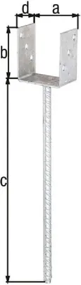 Produktbild von U - Pfostenträger 91 x 100 mm - zum einbetonieren mit Dolle extra lang 400 mm
