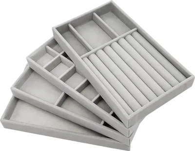 Immagine prodotto di Organizzatore di gioielli impilabile con cassetto per orecchini, collane, anelli - 4 pezzi grigio