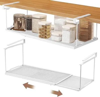 Produktbild von Famanu Unterregal-Hängemarke ausziehbar - verstellbarer Organizer aus Metall - 38,5 - 69 cm - schwarz
