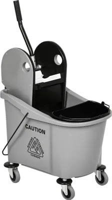 Image de Chariot de nettoyage - Seau double avec presse à pression vers le bas - 36 l - Avec roulettes - 2 seaux séparés - 54×41×91,5 cm - Orange