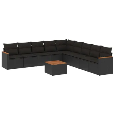 Produktbild von vidaXL 10-tlg. Garten-Sofagarnitur mit Kissen Schwarz Poly Rattan