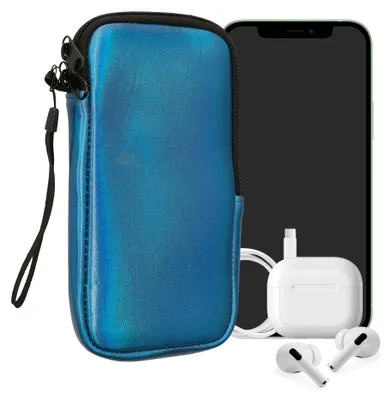 Produktbild von kwmobile Neopren Handytasche für Smartphones XXL - 7" - Handy Tasche mit Reißverschluss - Handyhülle universal Metallic Karibikblau