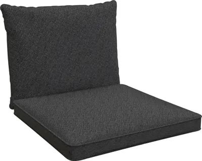 A dark gray chair cushion set on a white background.