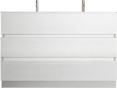 Productafbeelding van Badkamermeubel met twee wastafels en 3 laden, VIENNE collectie. Glanzend witte kleur
