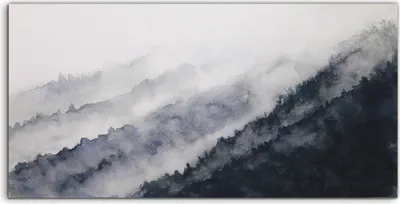 Produktbild von Coloray Glasbild 140x70  Wandbild Glasbilder Aquarell Landschaft Berg Nebel