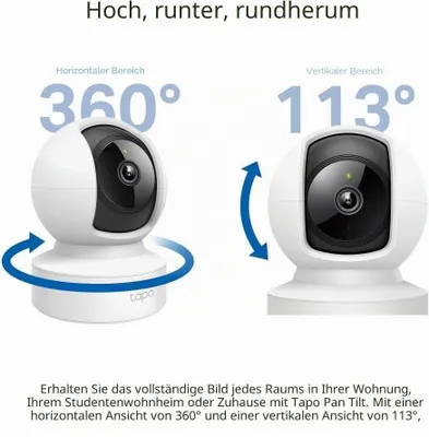 Produktbild von Tapo TP-Link C212 360° WLAN Überwachungskamera, Ethernet/Wi-Fi-Anschluss,2K Auflösung, Bewegungsverfolgung, Nachtsicht, Zwei-Wege-Audio, kompatibel mi