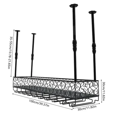 Image de 100cm étagère à vin en métal avec support pour verre étagère de plafond réglable en hauteur noir
