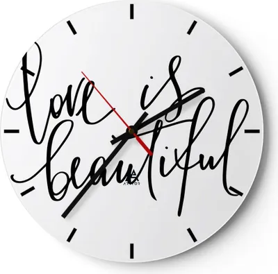 Produktbild von Wanduhr - Rund - Glasuhr - Das Leben ist wunderschoen - 30x30cm - Schleichendes Uhrwerk - Lautlos - zum Aufhängen bereit - Dekoration Modern - Wanddekoration aus Glas - C3AR30x30-4466