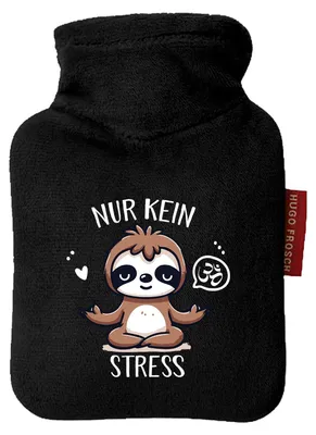 Produktbild von Huuraa Mini-Wärmflasche Nur keinen Stress Yoga Faultier 0,2 Liter Black Mini Veloursbezug Taschenwärmer Geschenkidee