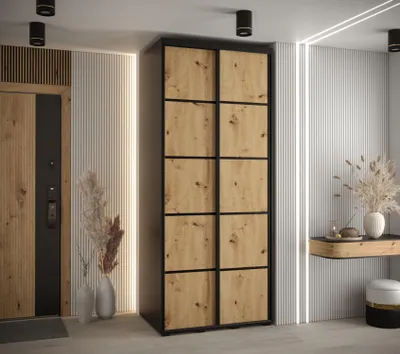Produktbild von Kleiderschrank YVONA 4 - 120/60 cm, schwarz / Eiche handwerklich / schwarz