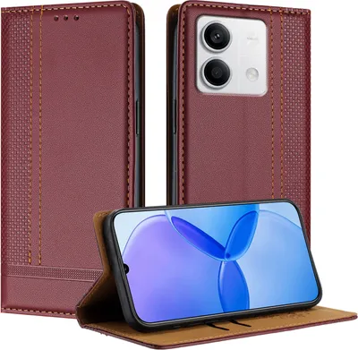 Produktbild von Handyhülle für Xiaomi Redmi Note 13 5G Leder Flip Klappbare Schutzhülle mit Standfunktion Dunkelrot