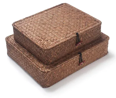 Imagen del producto de Omgoods - Juego de 2 cestas de almacenamiento de hierba marina con tapa