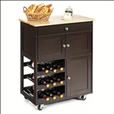 Image de Chariot de cuisine - Armoire de cuisine - Chariot de service - Chariot de rangement - Chariot mobile - Bois MDF - Roues avec frein