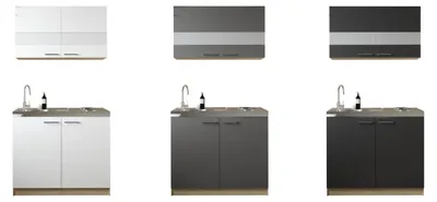 Produktbild von Mini / Singleküche Pantry Eiche Sägerau Weiß/Grau/Schwarz Merle 100 cm Respekta