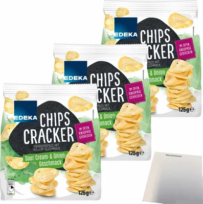 Produktbild von EDEKA Chips Cracker Sour Cream&Onion 3er Pack (3x125g Packung) + usy Block